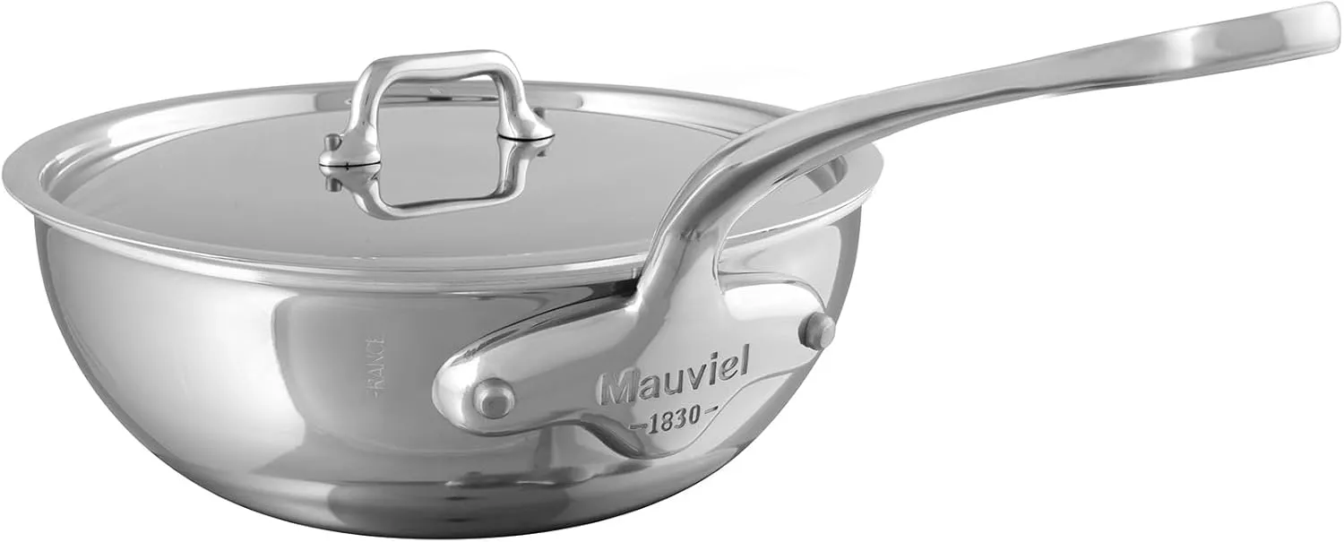Mauviel M'Urban 4 Tri-Ply Polished Stainless Steel Chef Pan With Lid And Cast Stainless Steel Handle, 2.1-Qt, Made In France