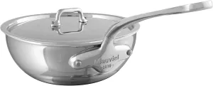 Mauviel M'Urban 4 Tri-Ply Polished Stainless Steel Chef Pan With Lid And Cast Stainless Steel Handle, 2.1-Qt, Made In France