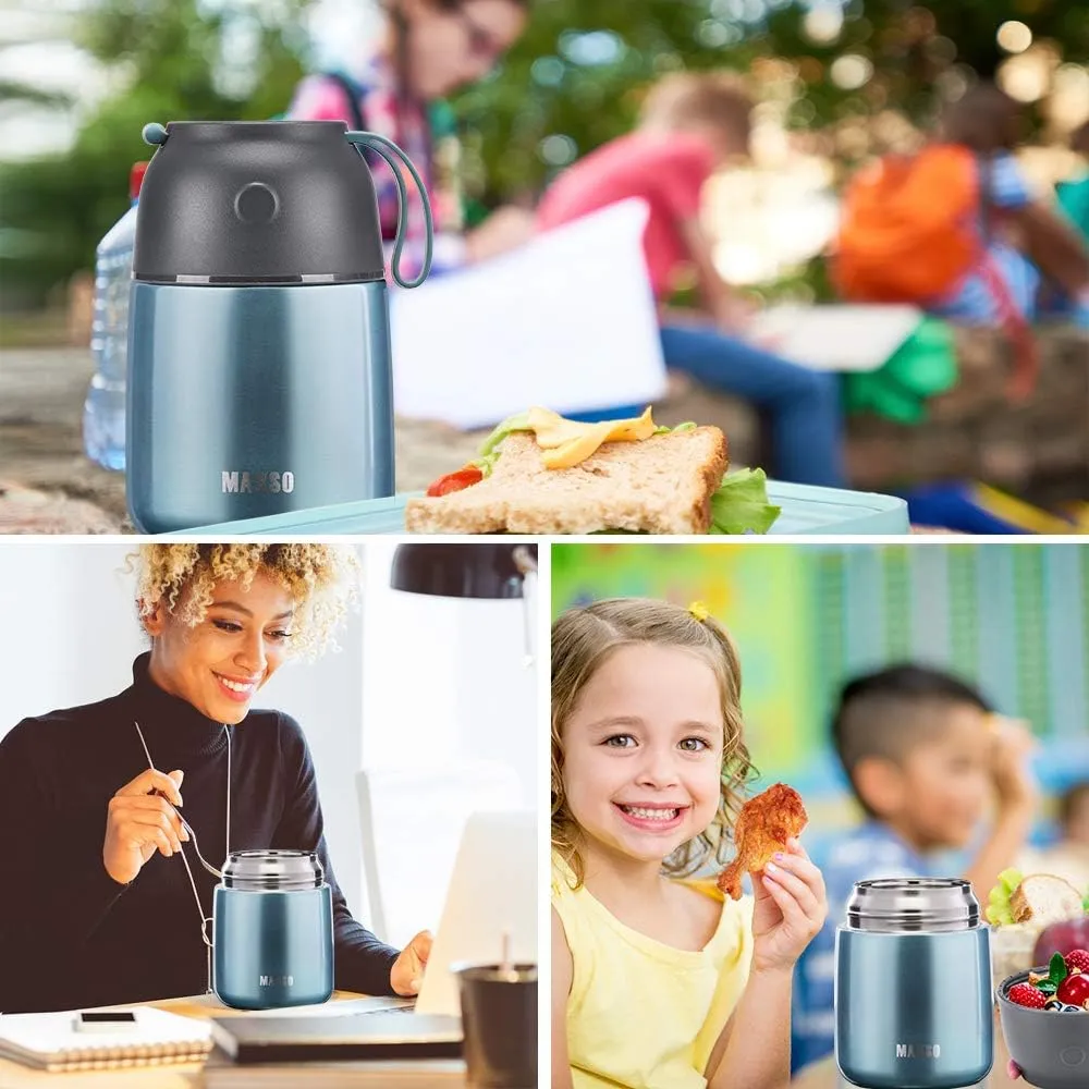 MAXSO 2 Pack Soup Thermo for Hot & Cold Food for Kids Adults, Vacuum Insulated Food Jar Thermal Lunch Containers, Travel Food Flask with Spoon (24 oz,17 oz) (Shinny Blue)