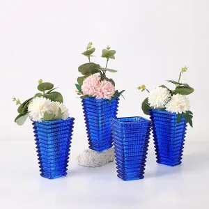 MCMCNCUIU Crystal Vases, Small Vases, Set of 4 Blue Glass Vases, Flower Vases for Centerpieces, Modern Vases, Vintage Vases for Living Room, Bedroom, Kitchen, Dining Table, Shelf, Wedding, 6 Inches