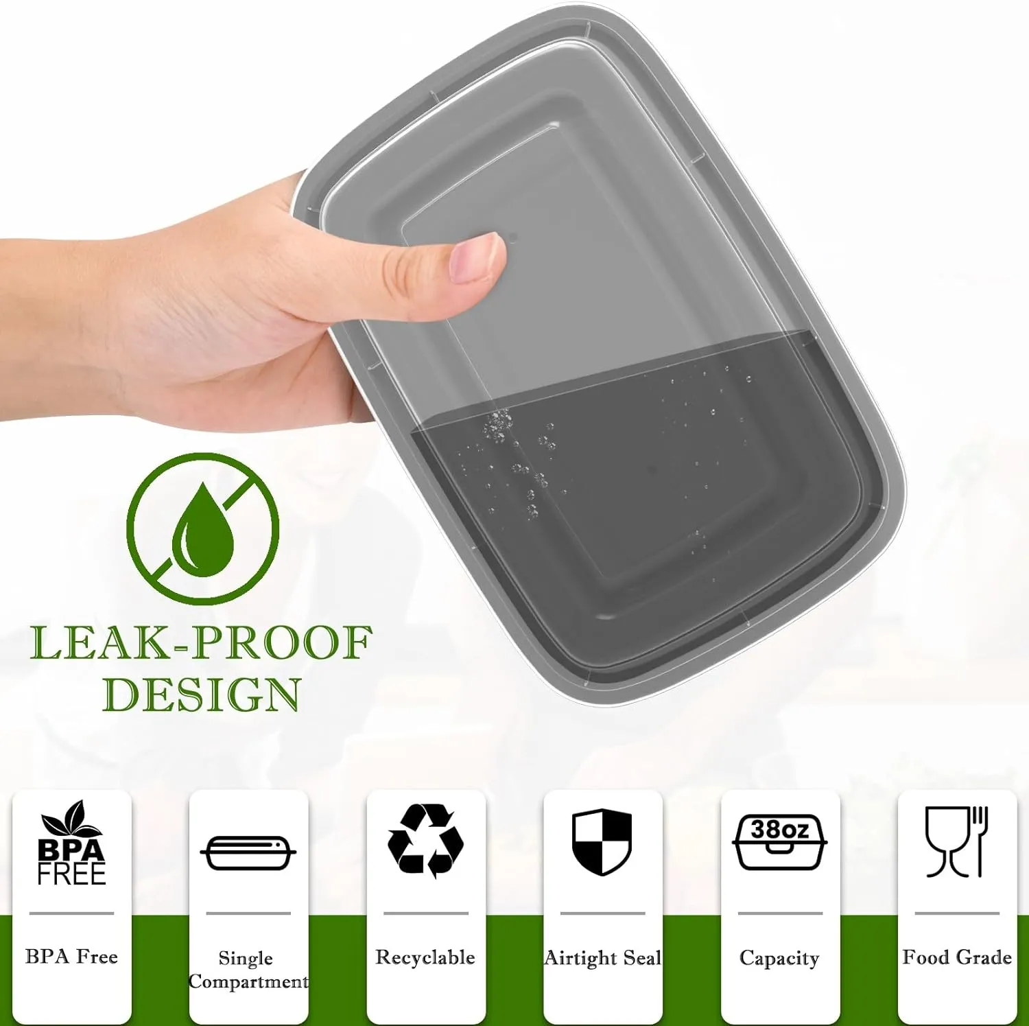 Meal Prep Containers Reusable 38oz - Food Prep Containers with Lids 50 Pack, Disposable To Go Food Containers, Leakproof, Stackable, Takeout, BPA-Free, Microwave/Freezer Safe