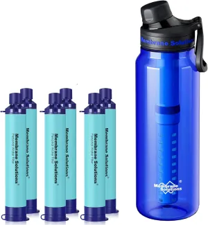 Membrane Solutions 36oz C3 ACF UF Filtered Water Bottle with 6 Packs Outdoor Water Filter Straw