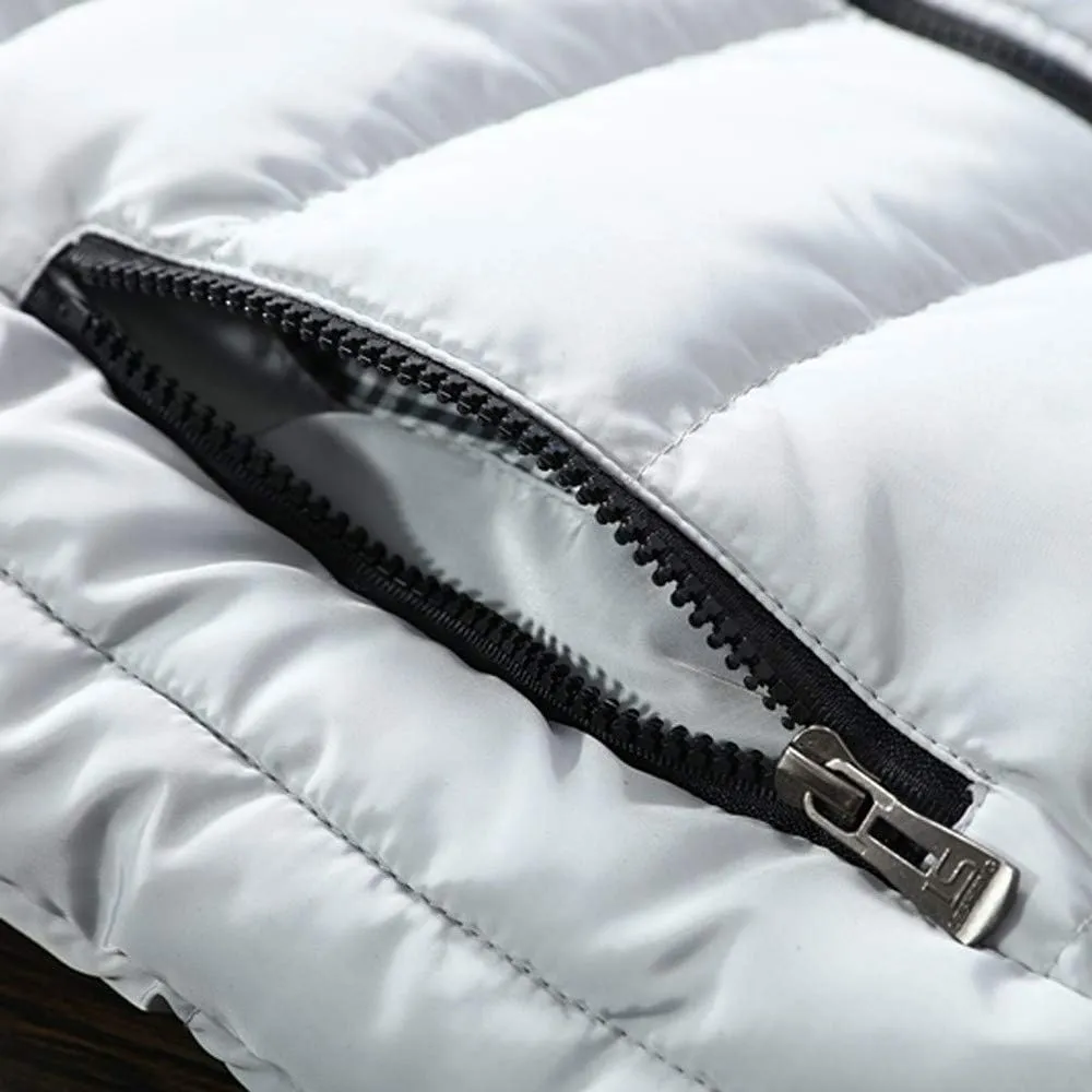Men Winter Vest Winter Fashion Casual Solid Color Zipper Collar Pocket Hoodless Sleeveless Cotton Padded Puffer