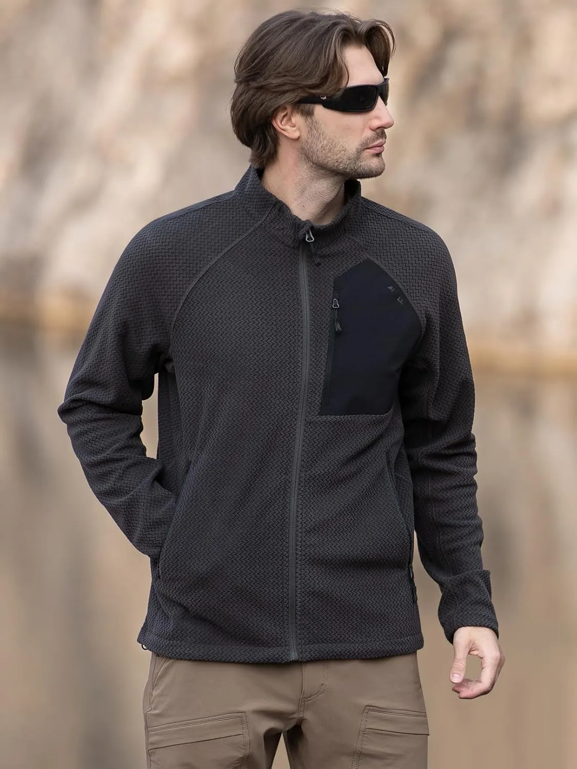 Men's AIR Full Zip Wave-textured Lightweight Fleece Jacket Breathable Spring Jacket for Outdoor Hiking Camping