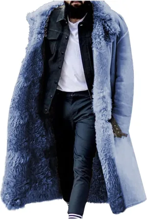 Mens Casual Padded Faux Suede Long Jackets Single Breasted Long Sleeves Thicken Fur Coats Fashion Warm Winter Tops