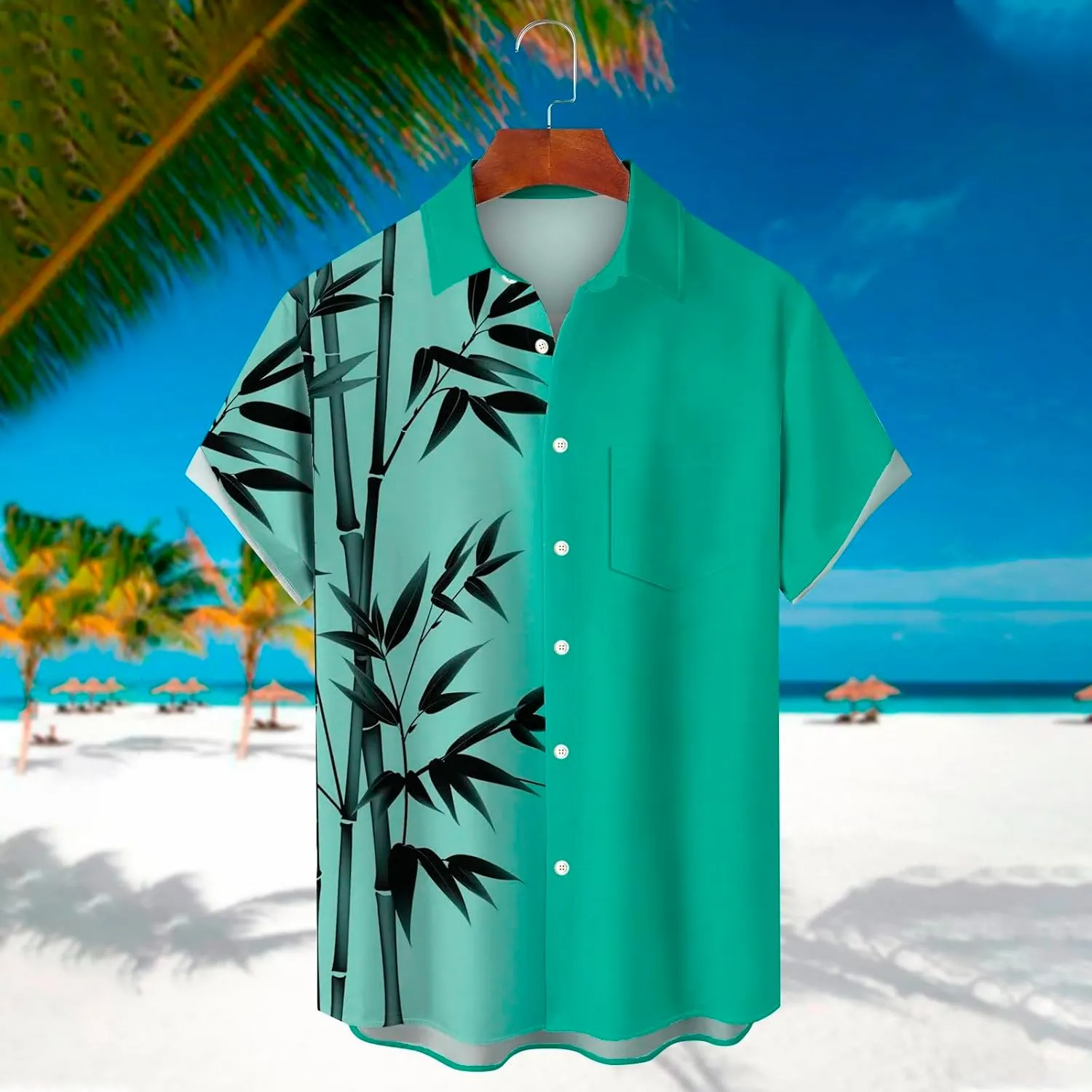 Men's Classic Everyday Soft Beach Flower Shirt and Long Suits Mens Cotton Crew Neck T-Shirt Henley