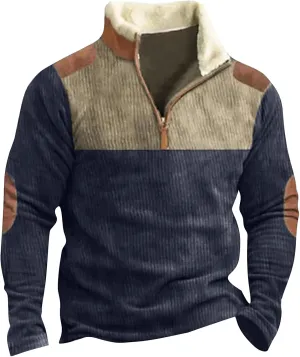 Mens Corduroy Sweatshirt Country Sweatshirts Thermal Warm Sweater Casual Loose Lapel Collar Fit Casual Jacket Coats