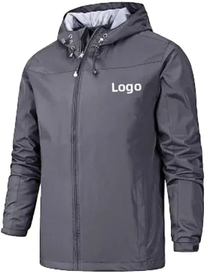 Men's Custom Logo Waterproof Windproof Breathable Personalized Jacket - Grey, M