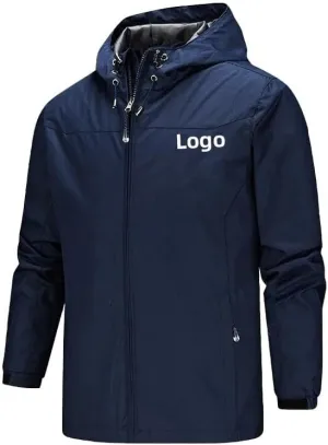 Men's Custom Logo Waterproof Windproof Breathable Personalized Jacket - Grey, M