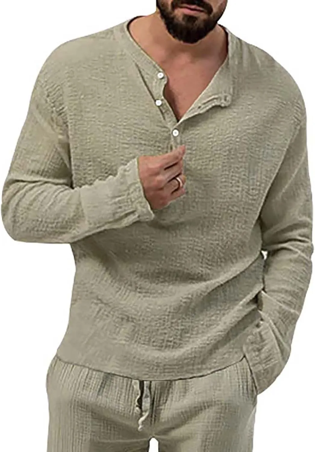 Men's Henley Shirt Tops Crew Neck Button Pleated Long Sleeve Casual Tshirt Breathable Loose Fall Fashion 2024 Outfits