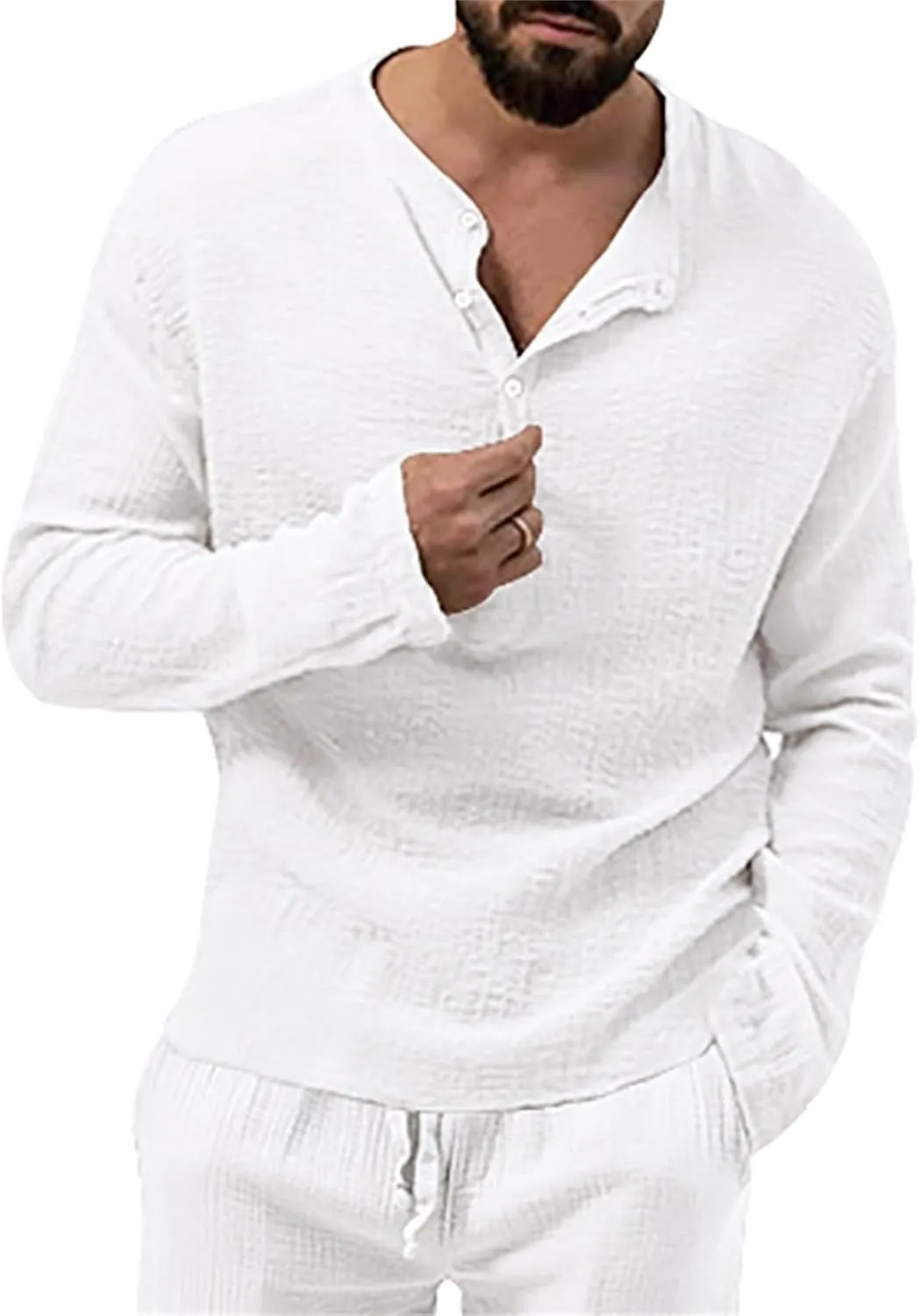 Men's Henley Shirt Tops Crew Neck Button Pleated Long Sleeve Casual Tshirt Breathable Loose Fall Fashion 2024 Outfits