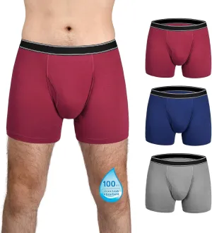 Mens Incontinence Underwear Washable Cotton Reusable Leakproof Boxer Briefs 3 Pack(Large, Gray/Navy Blue/Burgundy)