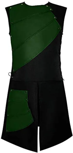 Mens Knight Viking Pirate Armor Costume Set with Side Laces, Long Waistcoats Bracers, Medieval Sleeveless Waistcoats