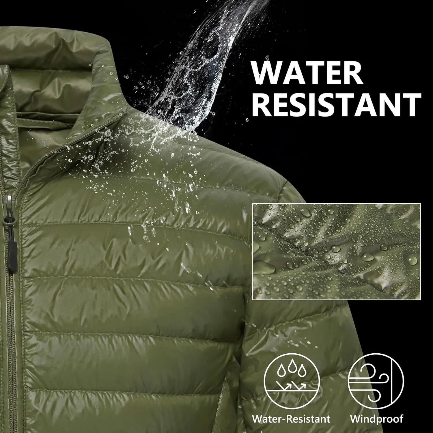 Men’s Lightweight Down Jacket Water Resistant Puffer Insulated Warm Winter Coat with Pockets