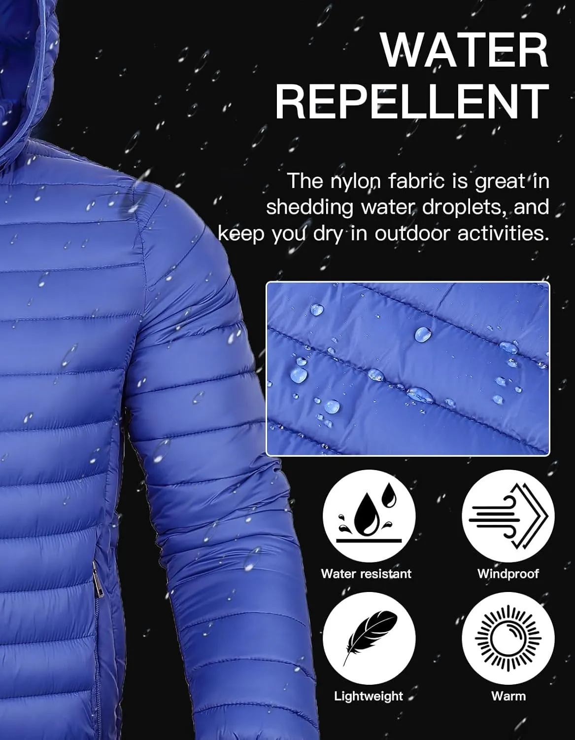 Men's Lightweight Puffer Jacket Down Packable Jacket Winter Coat with Hood
