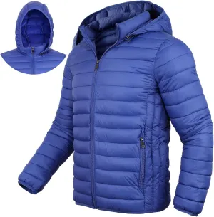 Men's Lightweight Puffer Jacket Down Packable Jacket Winter Coat with Hood