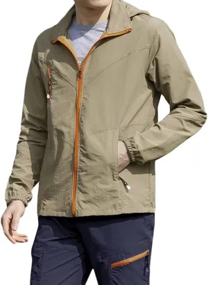 Mens Quick Dry Windbreaker, Breathable Lightweight Hooded Jackets, Sun-proof Windproof Outdoor Overcoat