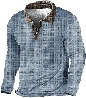 Men's Shirts Fashion Button Lapel Long Sleeved Shirt Waffle Textured Collared Sweater Mens Clothes Men's Long Sleeve
