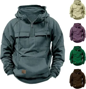 Mens Tactical Hoodies Sweatshirt Quarter Zip Cargo Pullover Hoodies Workout Gym Sports Running Outdoor Winter Jackets