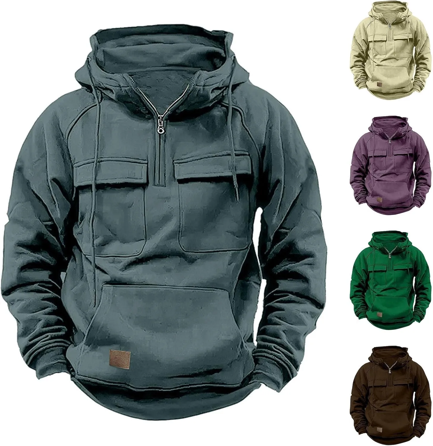 Mens Tactical Hoodies Sweatshirt Quarter Zip Cargo Pullover Hoodies Workout Gym Sports Running Outdoor Winter Jackets