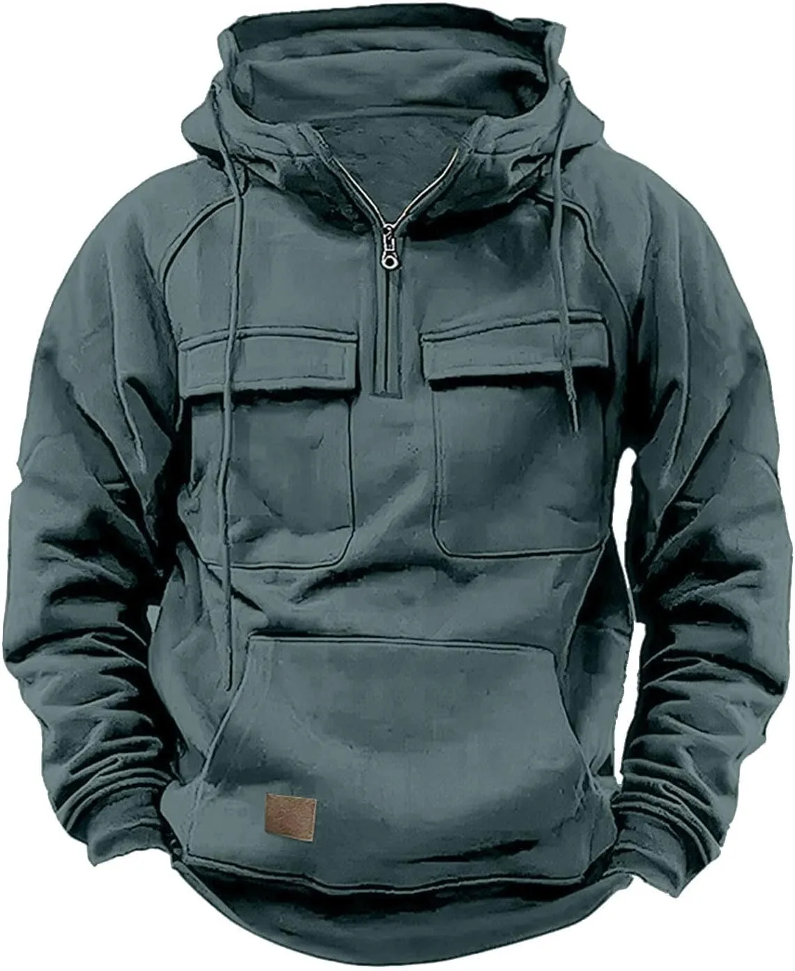 Mens Tactical Hoodies Sweatshirt Quarter Zip Cargo Pullover Hoodies Workout Gym Sports Running Outdoor Winter Jackets