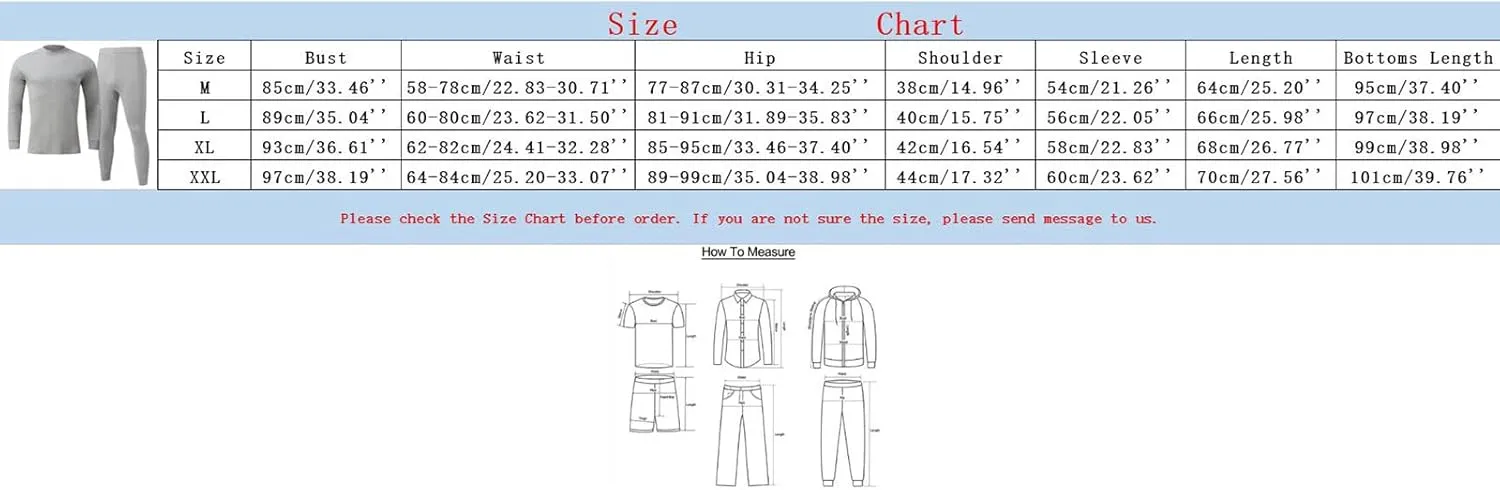 Men's Thermal Underwear Sets Top Long Johns Fleece Sweat Base Layer Shirts Pant for Cold Winter Weather