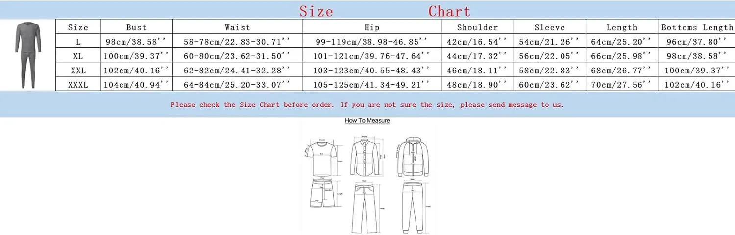 Men's Thermal Underwear Sets Top Long Johns Fleece Sweat Base Layer Shirts Pant for Cold Winter Weather