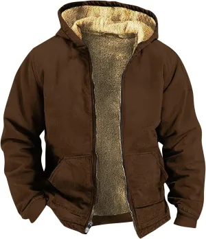 Mens Vintage Fleece Jacket Sherpa Lined Winter Coats Parka Warm Jacket Outerwear Windbreaker Casual Hoodies Hooded