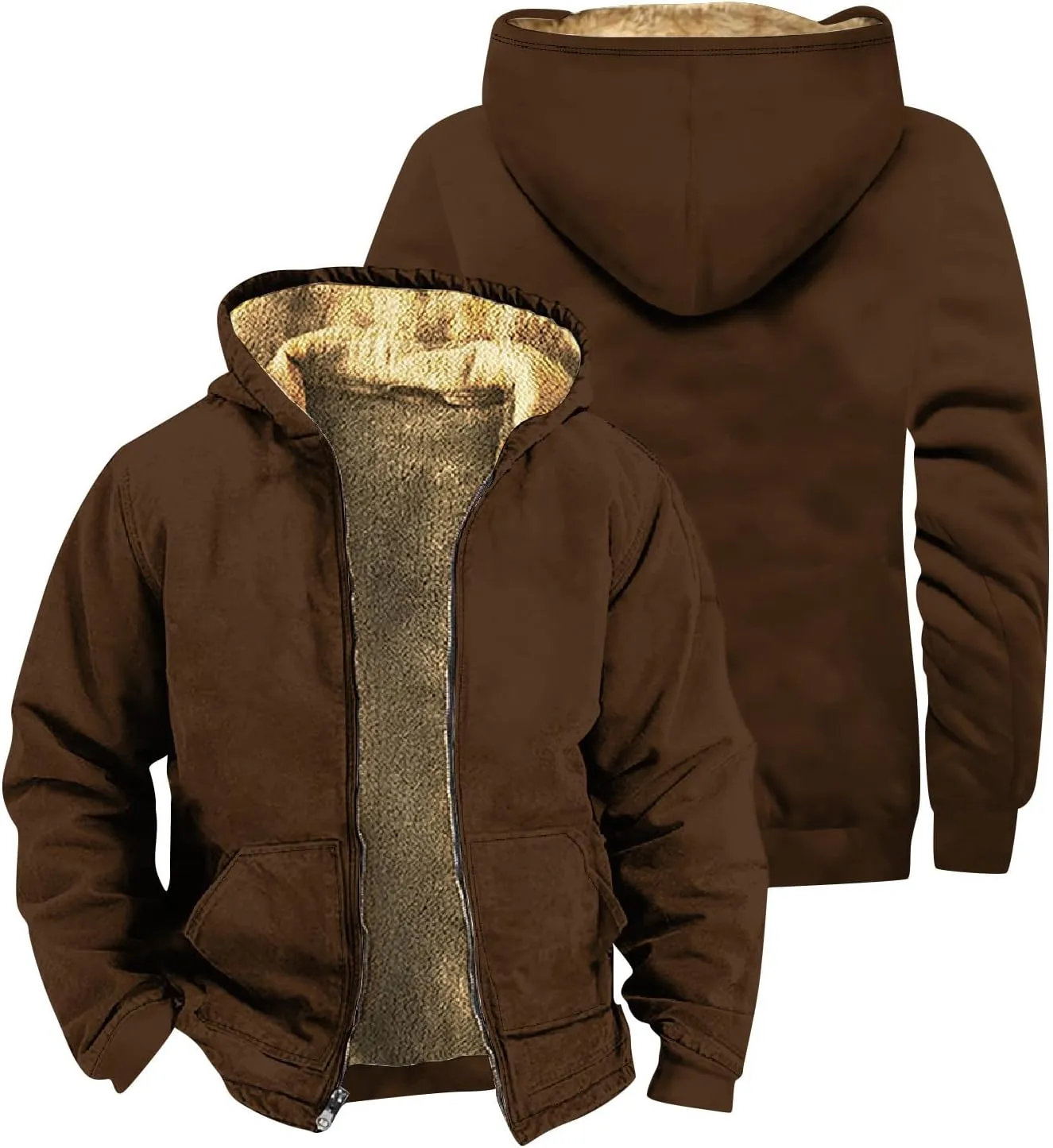 Mens Vintage Fleece Jacket Sherpa Lined Winter Coats Parka Warm Jacket Outerwear Windbreaker Casual Hoodies Hooded