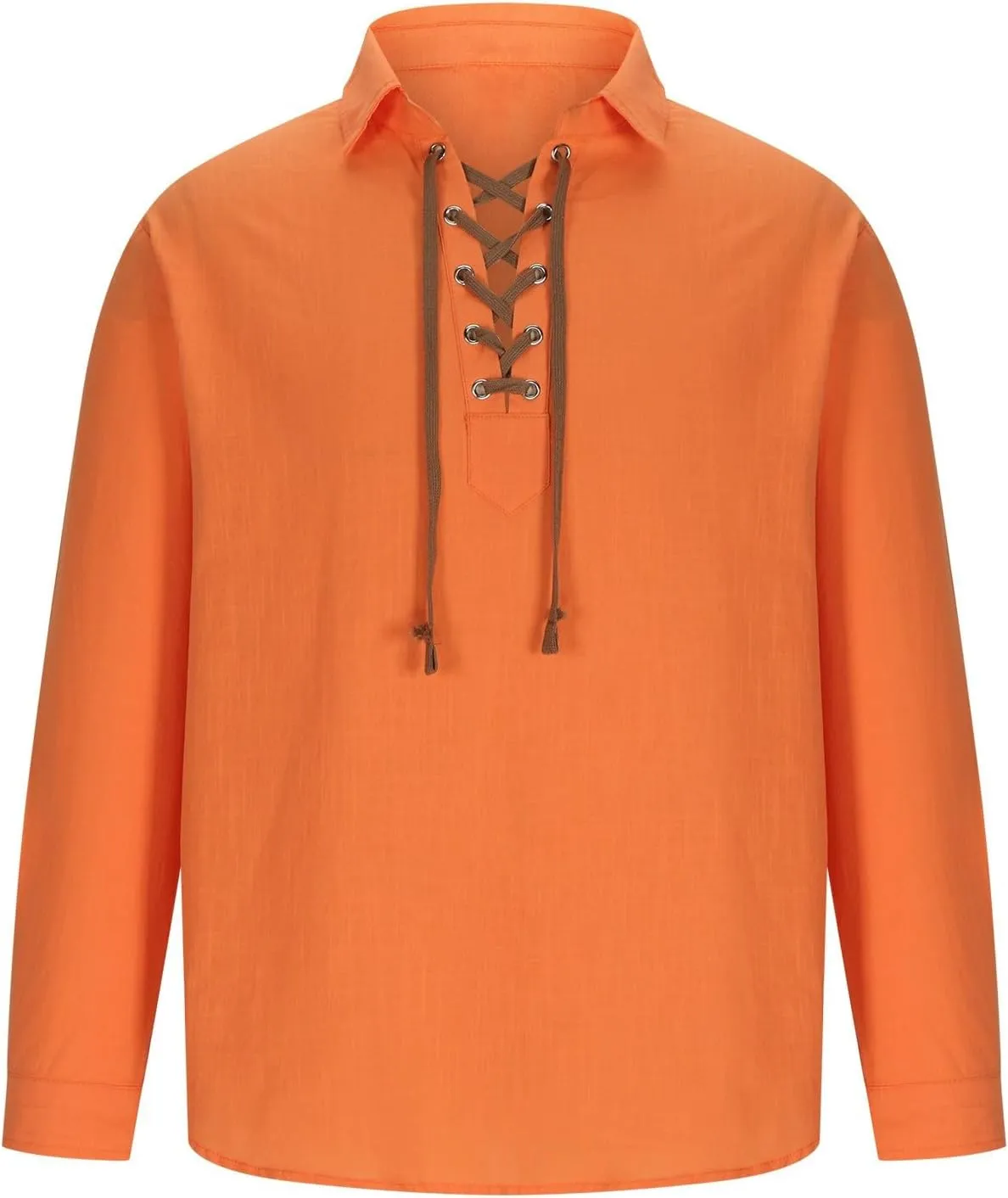 Mens Winter 2024 Retro Style Cotton Linen Shirt Classic Roll-Up Sleeve V Neck Lace Up Hippie Beach Top Pirate Blouses