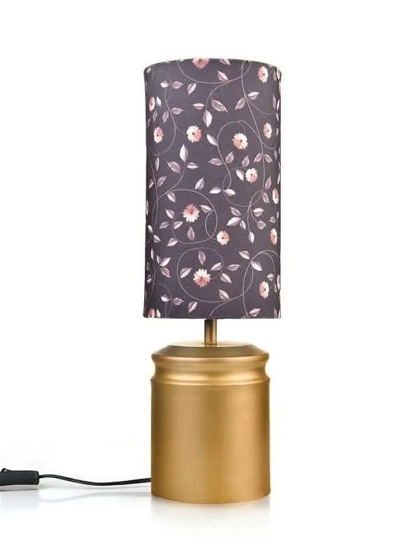 Metal Golden Table Lamp With Floral Print Shade