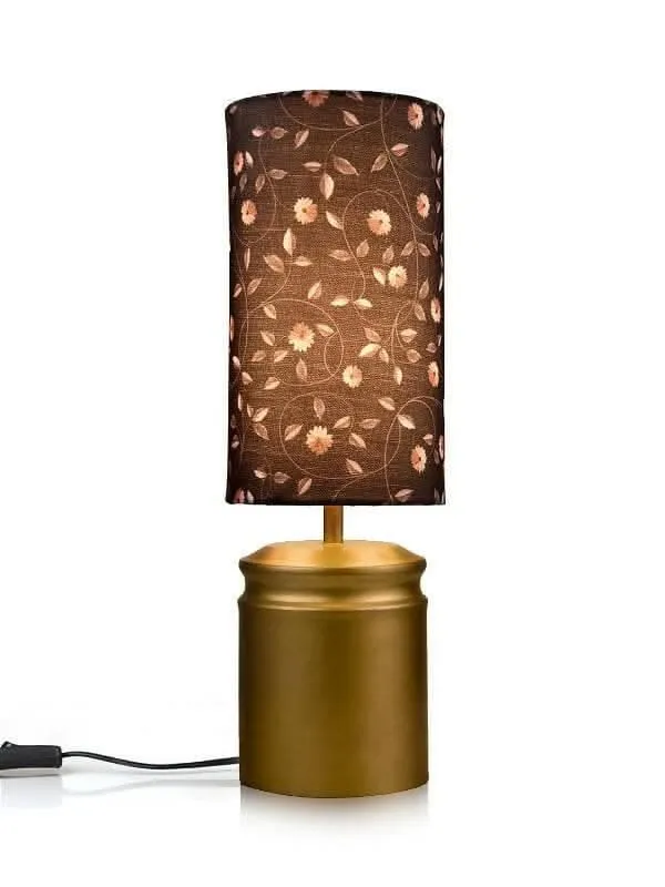 Metal Golden Table Lamp With Floral Print Shade