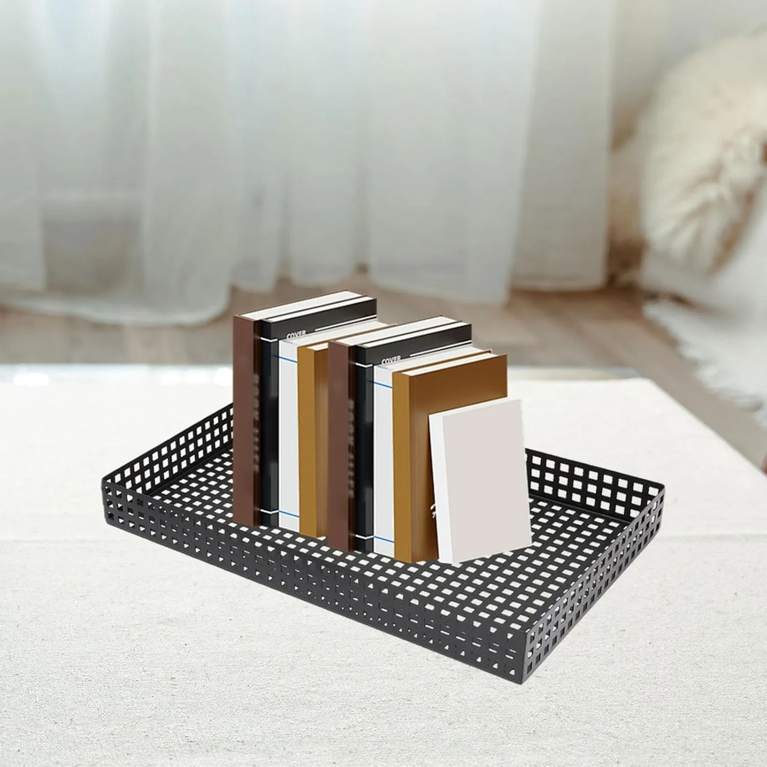 Metal Tray Tabletop Tray Grid Trinket Holder Storage Jewelry Tray Basket for Wallet Pocket Stuff Dresser Coffee Table, Small
