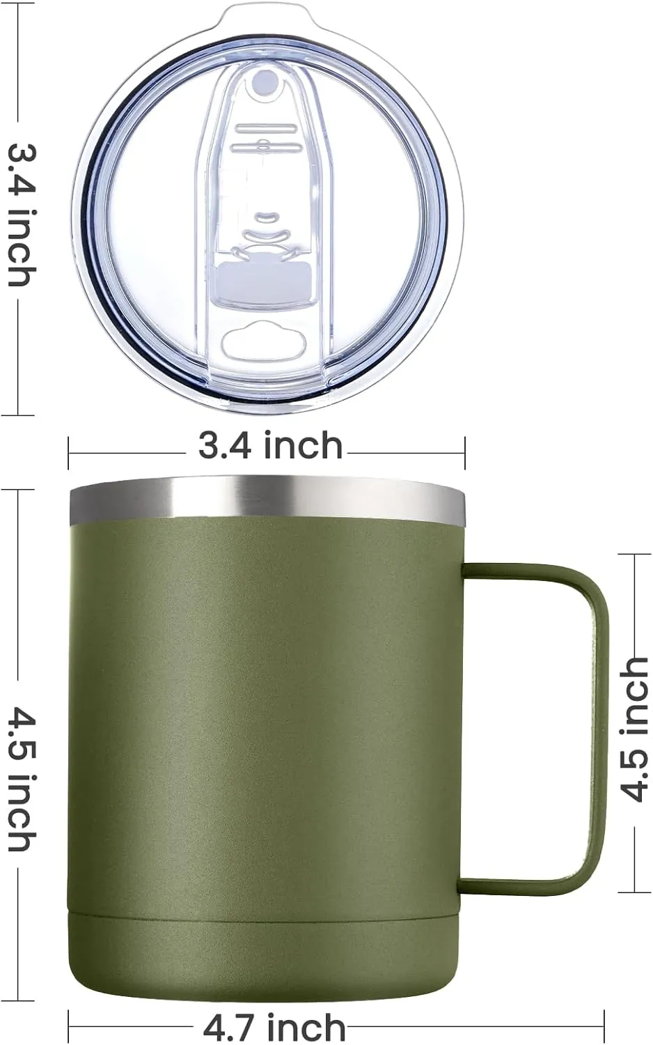MEWAY 12oz Coffee Mug With Handle 2 Pack Bulk,Stainless Steel Insulated Travel Tumblers With Sliding Lid,Double Wall Vacuum Camping Cup for Hot & Cold Drinks Tea (Army Green,Set of 2)