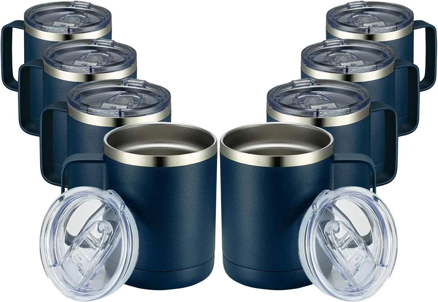 MEWAY 12oz Coffee Mug With Handle 8 Pack Bulk,Stainless Steel Insulated Travel Tumblers With Sliding Lid,Double Wall Vacuum Camping Cup for Hot & Cold Drinks Tea (Navy, 8)