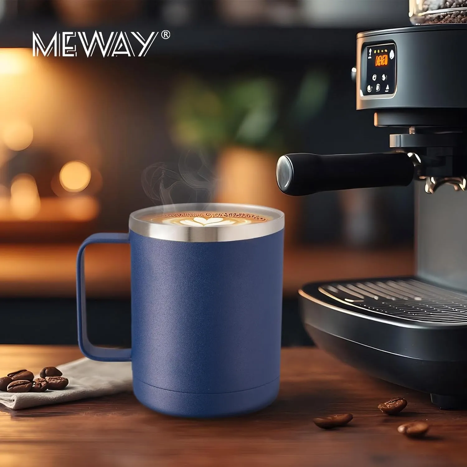 MEWAY 12oz Coffee Mug With Handle 8 Pack Bulk,Stainless Steel Insulated Travel Tumblers With Sliding Lid,Double Wall Vacuum Camping Cup for Hot & Cold Drinks Tea (Navy, 8)