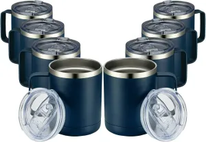 MEWAY 12oz Coffee Mug With Handle 8 Pack Bulk,Stainless Steel Insulated Travel Tumblers With Sliding Lid,Double Wall Vacuum Camping Cup for Hot & Cold Drinks Tea (Navy, 8)