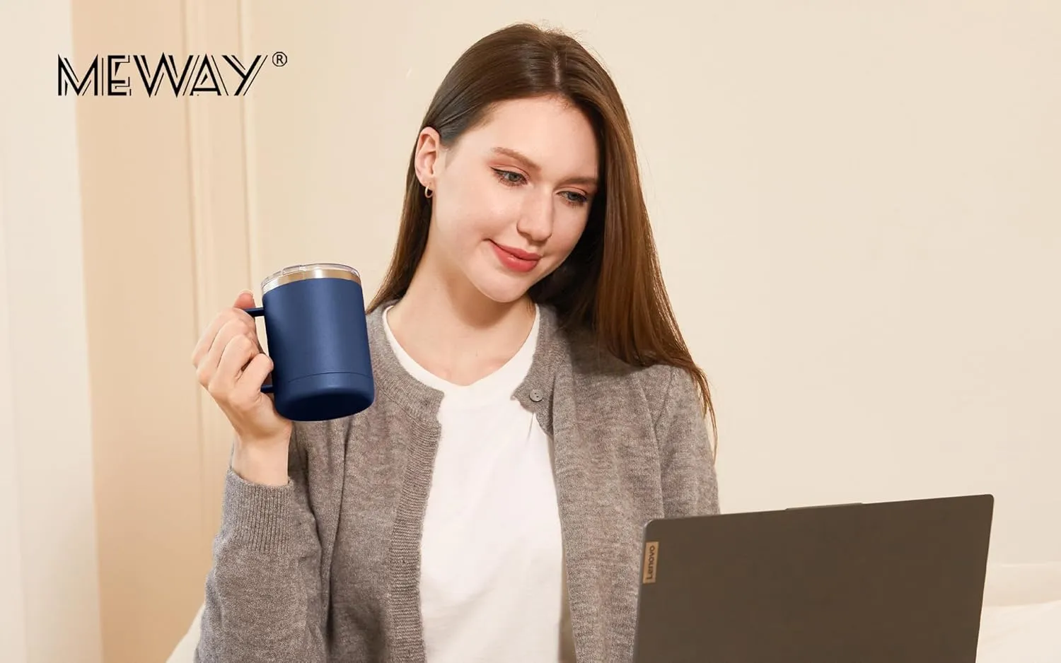 MEWAY 12oz Coffee Mug With Handle 8 Pack Bulk,Stainless Steel Insulated Travel Tumblers With Sliding Lid,Double Wall Vacuum Camping Cup for Hot & Cold Drinks Tea (Navy, 8)