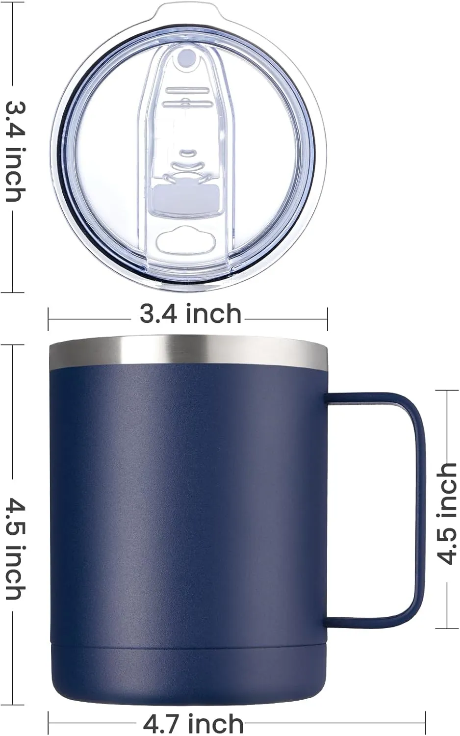 MEWAY 12oz Coffee Mug With Handle 8 Pack Bulk,Stainless Steel Insulated Travel Tumblers With Sliding Lid,Double Wall Vacuum Camping Cup for Hot & Cold Drinks Tea (Navy, 8)