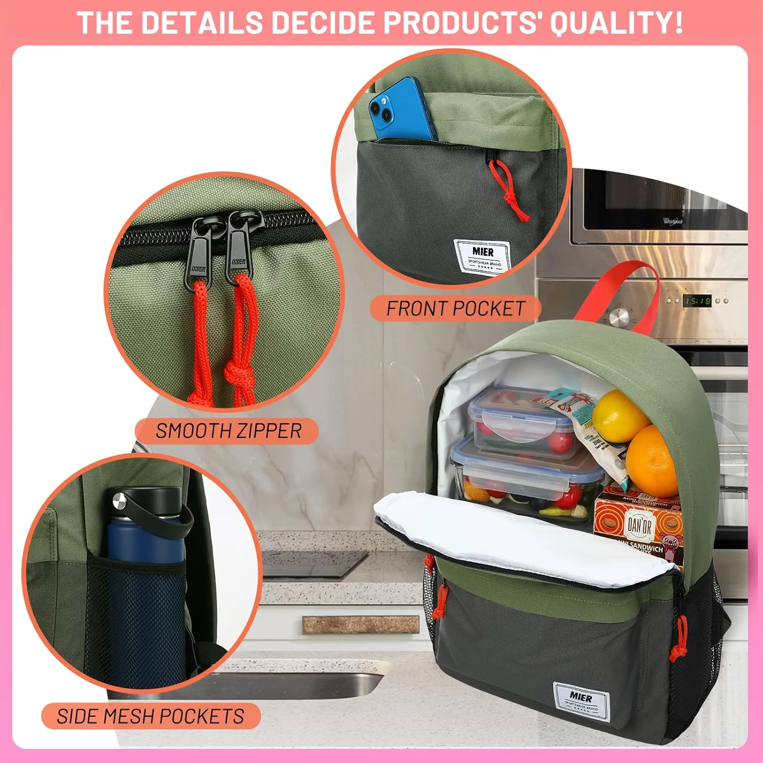 MIER Insulated Backpack Cooler Small Leakproof Lightweight Cute for Women Men to Work, Picnics, Camping, Park Day Trips, 15 L