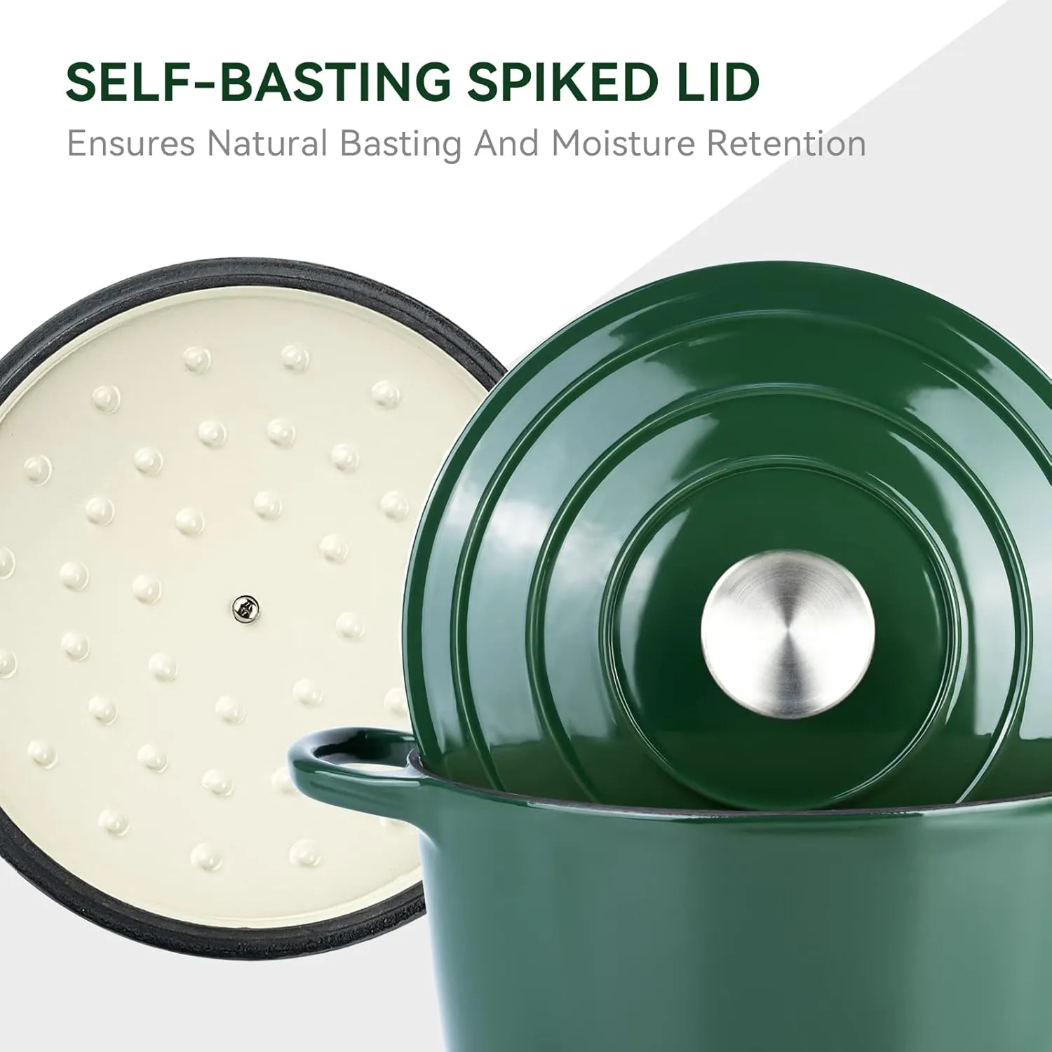 Miereirl 6 Quart Enameled Dutch Oven Pot with Lid, Cast Iron Dutch Oven with Dual Handles for Bread Baking, Cooking, Non-stick Enamel Coated Cookware (Green)