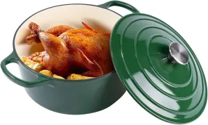 Miereirl 6 Quart Enameled Dutch Oven Pot with Lid, Cast Iron Dutch Oven with Dual Handles for Bread Baking, Cooking, Non-stick Enamel Coated Cookware (Green)