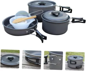 Mikikit 1Set Portable Camping Cookware for People Non Stick Cooking Equipment with Pot Pot Frying Pan Utensils and Mesh Bag for Outdoor BBQ Picnic