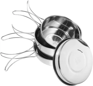 Mikikit Portable Camping Cookware Kit Stainless Steel Stew Pot Plate Cup Frying Pan