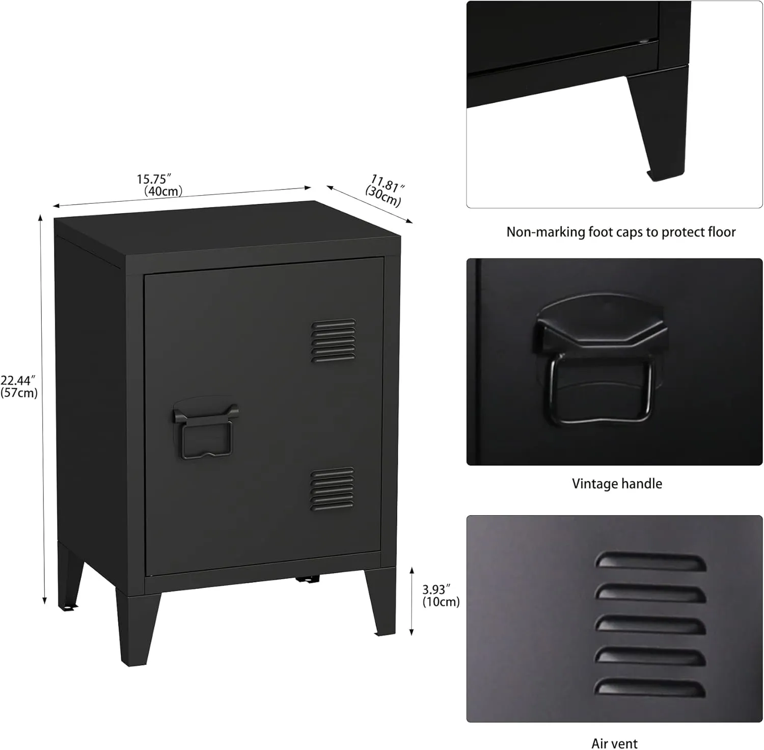 MIOCASA Nightstand Modern End Side Table Steel Bedside Storage Cabinet with Shelf Easy Assembly for Living Room Bedroom (Black)
