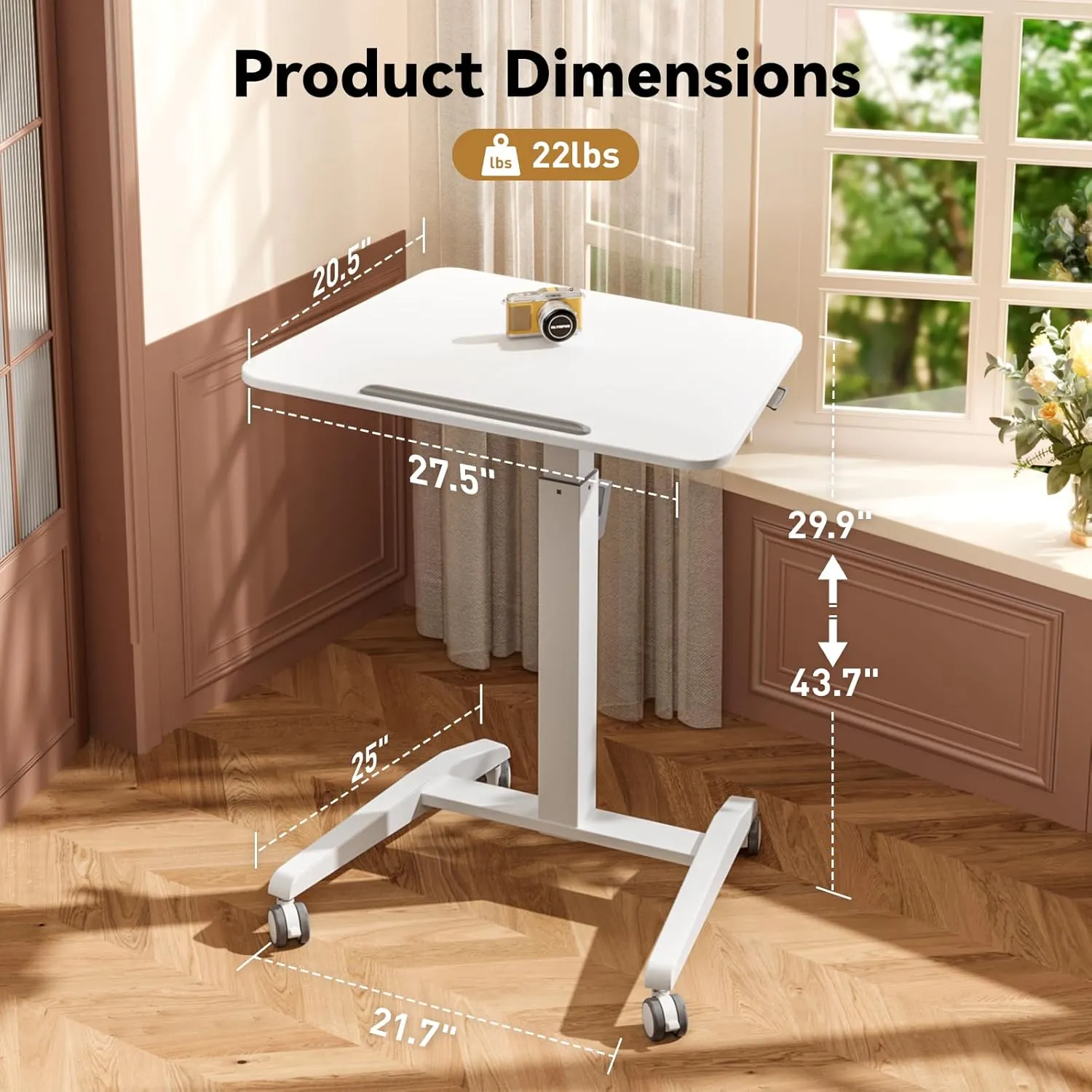 Mobile Standing Desk with 90° Tiltable Desktop, Portable Rolling Sit Stand Table, Foldable Podium on Wheels, Height Adjustable Laptop Workstation for Home Office, White