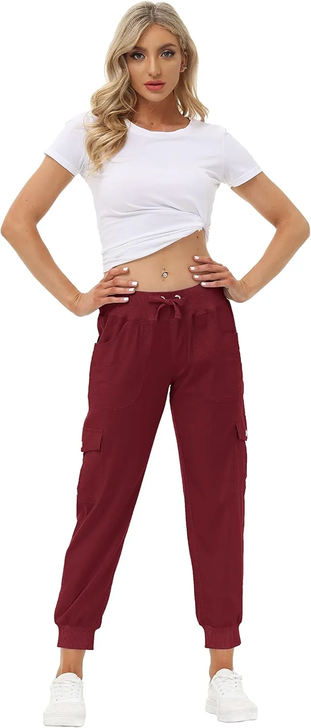 MoFiz Women's Lightweight Hiking Cargo Pants Outdoor Quick Dry Casual Travel Sweatpants Joggers Elastic Waist Button Pockets