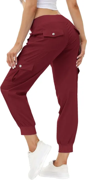 MoFiz Women's Lightweight Hiking Cargo Pants Outdoor Quick Dry Casual Travel Sweatpants Joggers Elastic Waist Button Pockets