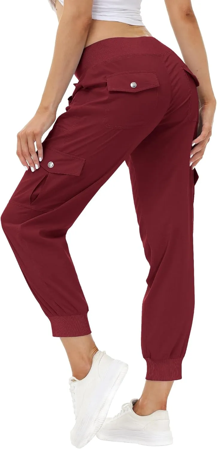 MoFiz Women's Lightweight Hiking Cargo Pants Outdoor Quick Dry Casual Travel Sweatpants Joggers Elastic Waist Button Pockets