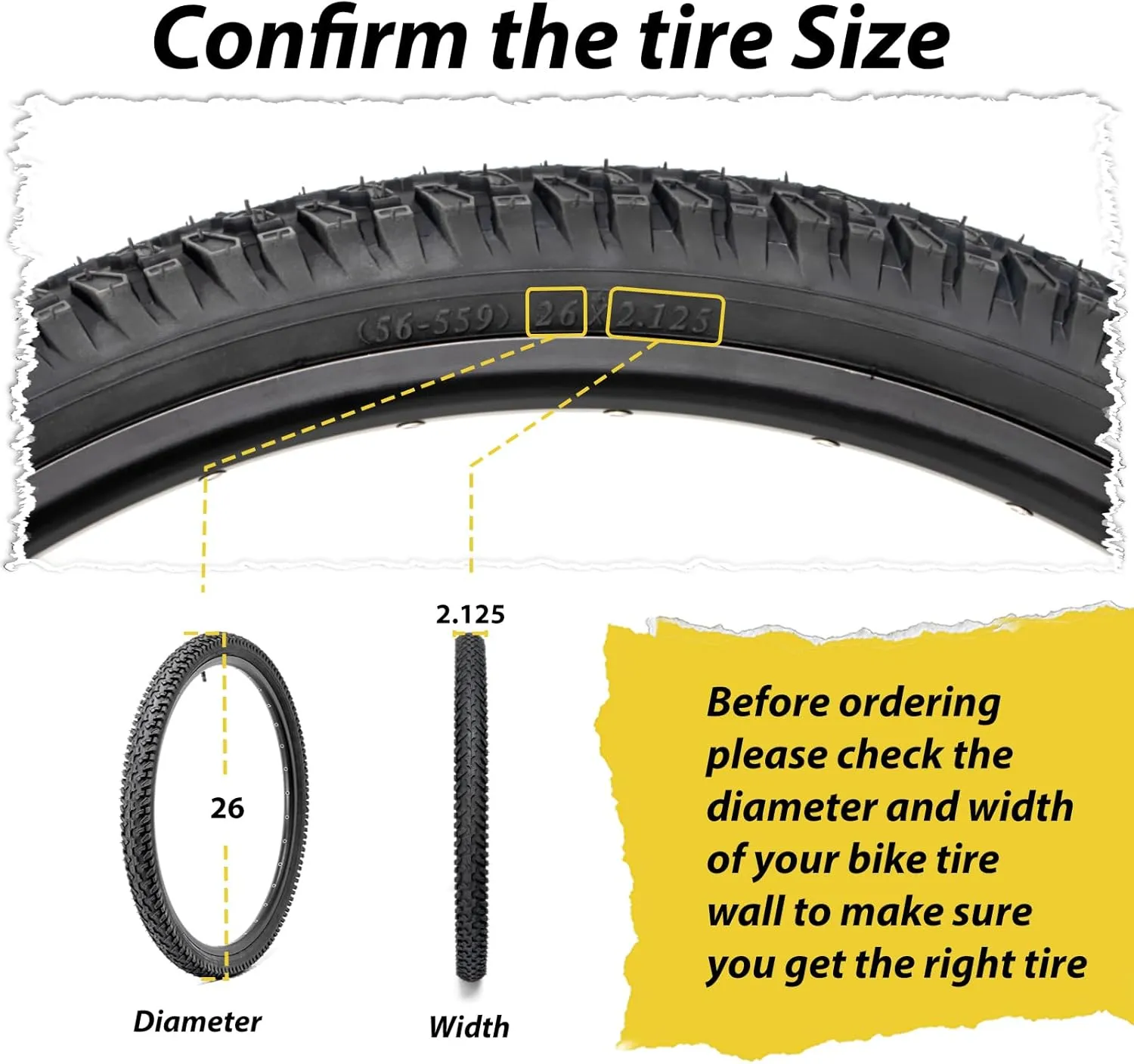 MOHEGIA Mountain Bike Replacement Tire : 26x2.125 inch (56-559mm) Puncture-Resistant Folding Bicycle Tire for MTB Dirt Offroad Cycling